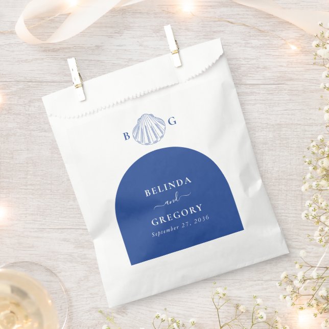 Sachets En Papier Blue Clam Seashells Coastal Seaside Beach Wedding (Coupé)