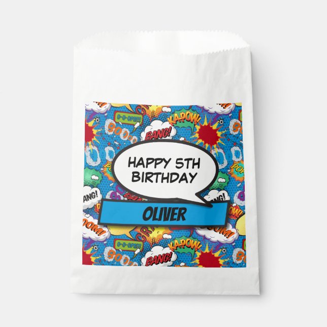 Sachets En Papier Blue Comic Book Superhero fête d'anniversaire (Devant)