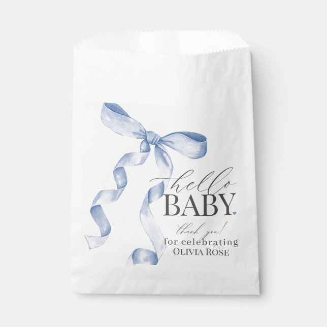 Sachets En Papier Blue Coquette Bow Girl Baby shower Dessert (Devant)