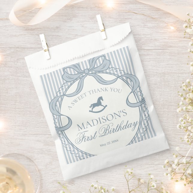 Sachets En Papier Blue Coquette Bow Rocking Horse Birthday Dessert (Coupé)