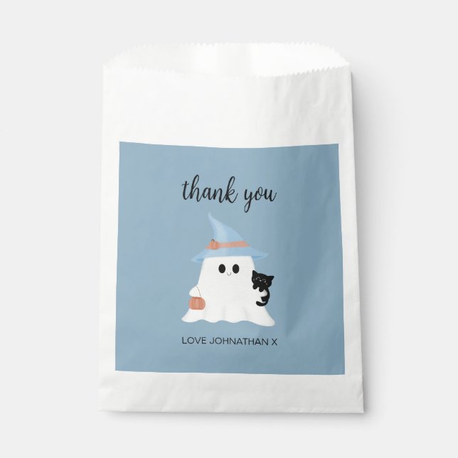 Sachets En Papier Blue Cute Ghost Halloween 1er anniversaire Merci (Devant)