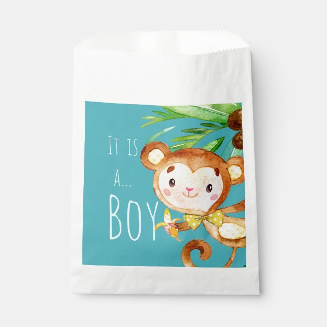 Sachets En Papier Blue Cute Monkey Baby Boy Faire-part (Devant)