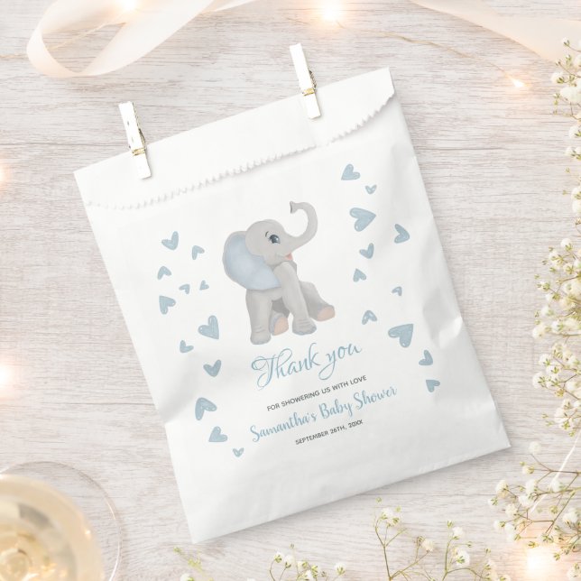 Sachets En Papier Blue Elephant Aquarelle Baby shower garçon (Coupé)