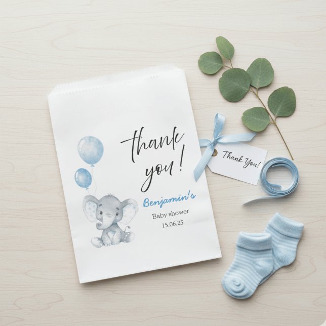 Sachets En Papier Blue Elephant Baby Shower Thank You Bags (Créateur téléchargé)