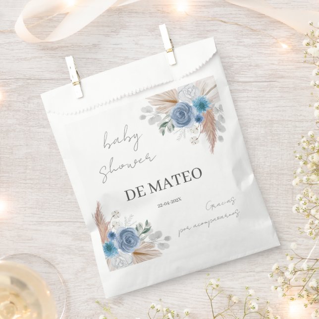 Sachets En Papier Blue Floral Baby shower espagnol garçon (Coupé)