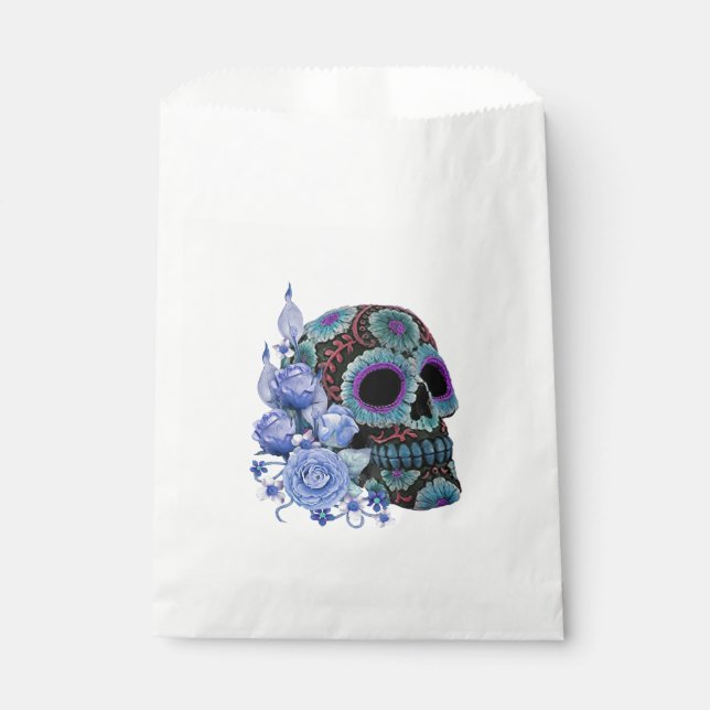 Sachets En Papier Blue Floral Black Sugar Skull Jour des morts (Devant)