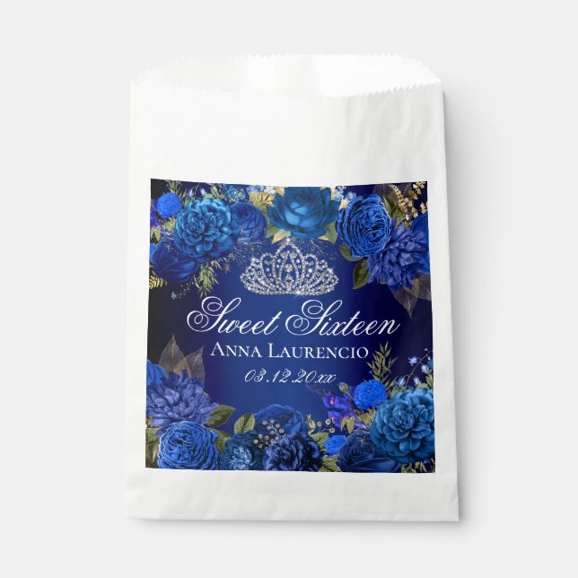 Sachets En Papier Blue Floral Rose Sweet sixteen Party (Devant)