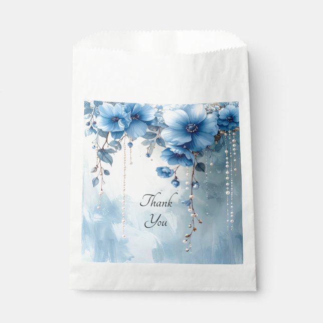 Sachets En Papier Blue Flowers and Pearls Favor Bag (Devant)