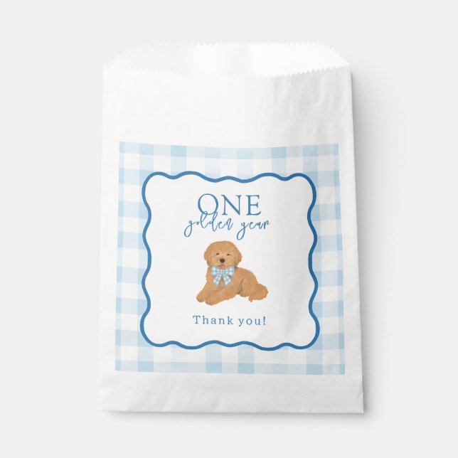 Sachets En Papier Blue Gingham One Golden Year Boys First Birthday (Devant)