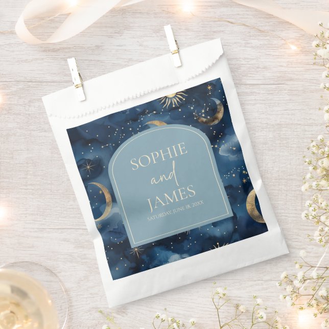 Sachets En Papier Blue Gold Elegant Celestial Starry Sky Wedding (Coupé)