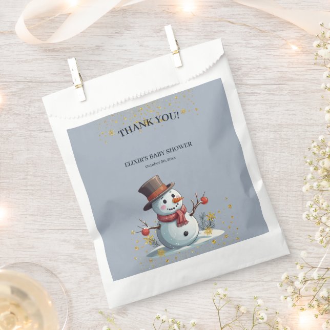 Sachets En Papier Blue & Gold Little Snowflakes Snowman Baby shower (Coupé)