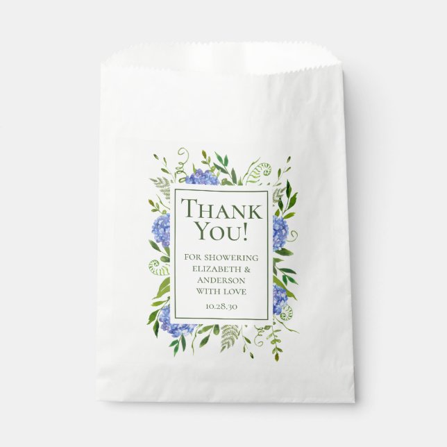 Sachets En Papier Blue Hydrangeas Couples Douche Merci (Devant)