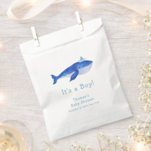 Sachets En Papier Blue Modern Boy Under the Sea Whale Baby shower
