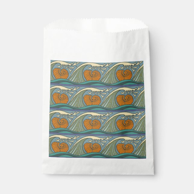Sachets En Papier Blue Ocean Waves Nautilus Seashell Motif Nouveau (Devant)