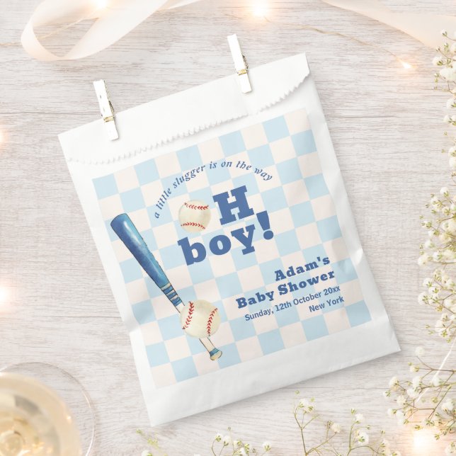 Sachets En Papier Blue Plaid Little Slugger Baseball Baby Shower  (Coupé)