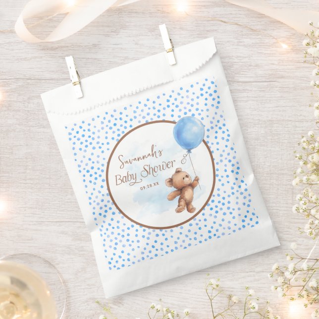 Sachets En Papier Blue Polka Dot Teddy Bear Baby shower (Coupé)