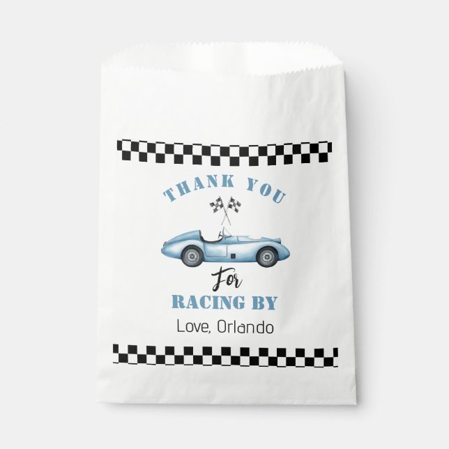 Sachets En Papier Blue race car Boy course anniversaire merci (Devant)