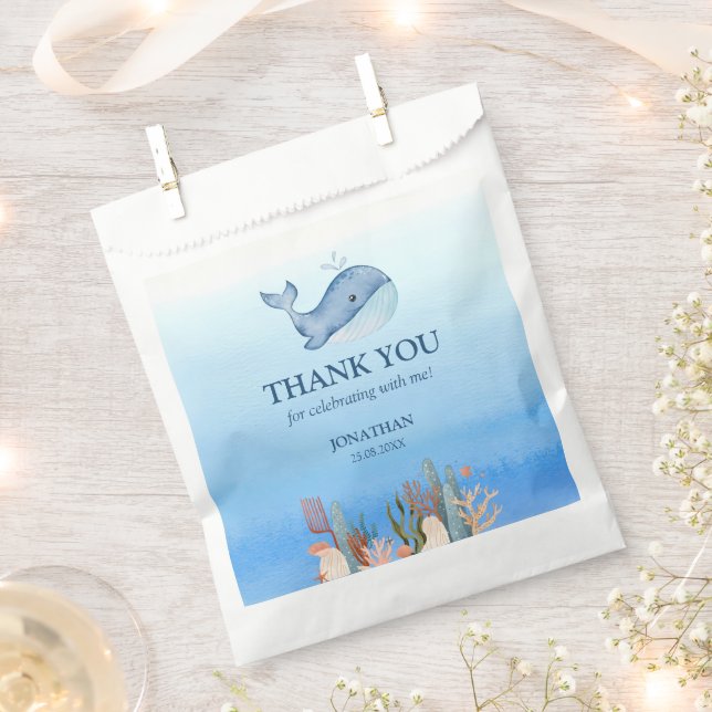 Sachets En Papier Blue Sea Coral Reef Cute Whale Anniversaire Merci (Coupé)
