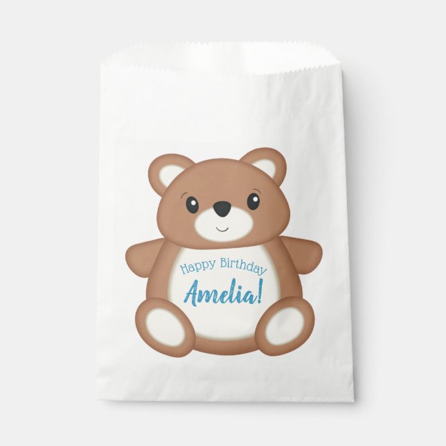 Sachets En Papier Blue Teddy Bear fête d'anniversaire (Devant)