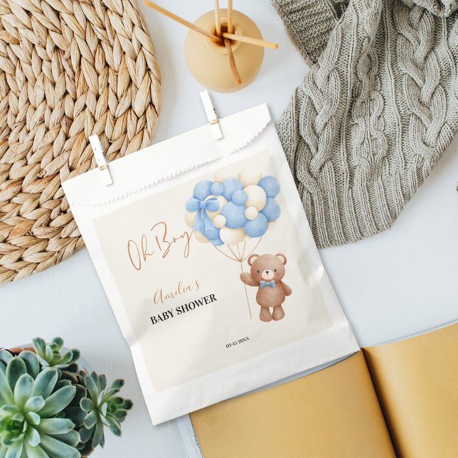 Sachets En Papier Blue Teddy Bear Oh Boy Baby shower Balloon (Créateur téléchargé)