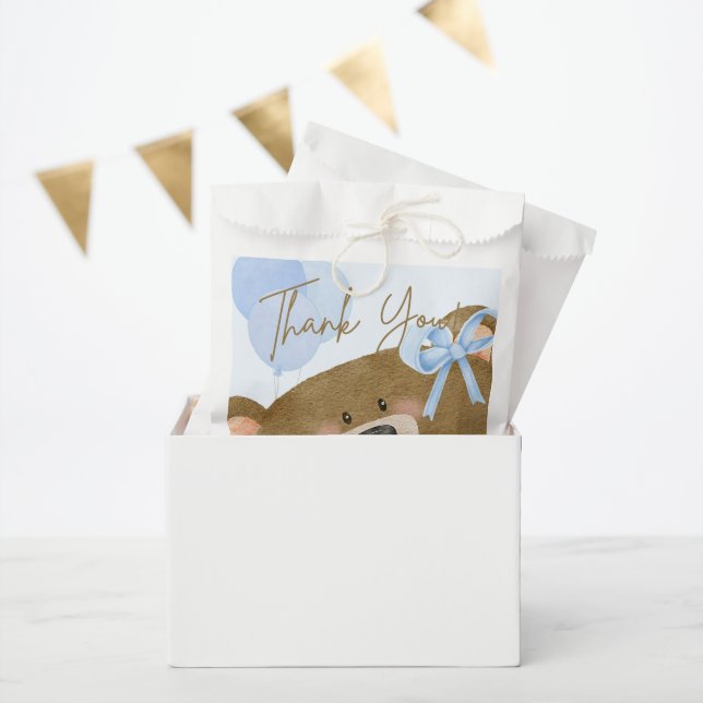 Sachets En Papier Blue Teddy On Peut Attendre Un Baby shower Garçon (Fête)