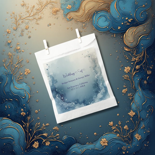 Sachets En Papier blue white Dreamy coastal marble ink wedding (Créateur téléchargé)