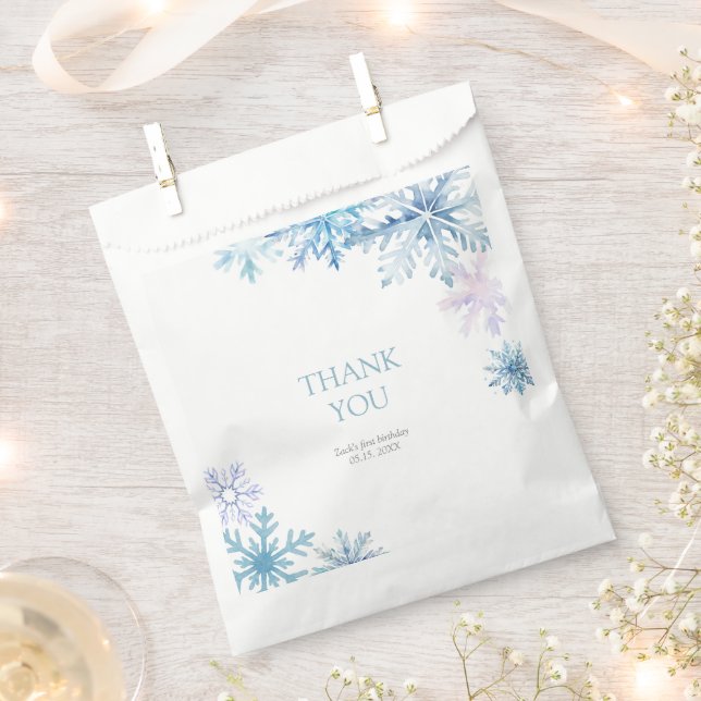Sachets En Papier Blue Winter Wonderland Snowflake First Birthday (Coupé)