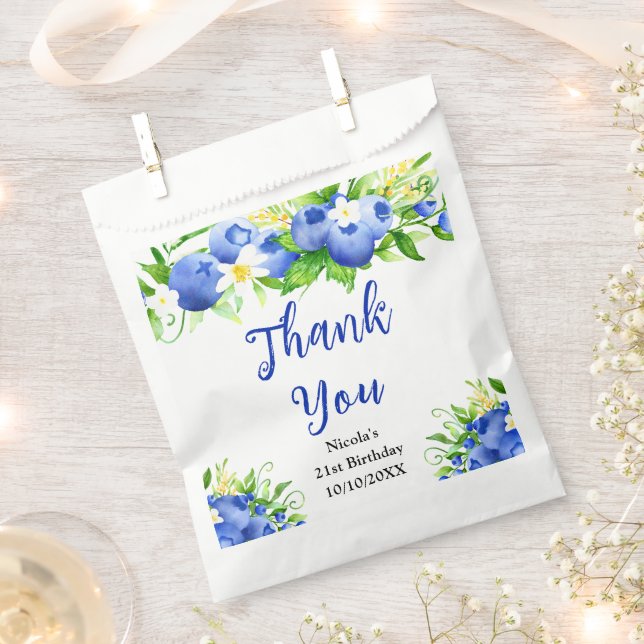 Sachets En Papier Blueberry Floral Birthday Thank You (Coupé)