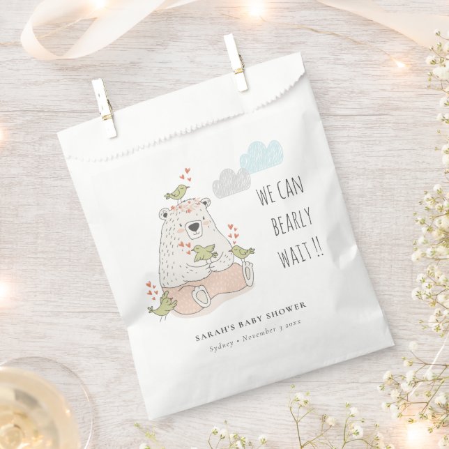 Sachets En Papier Blush Nous Pouvons Attendre L'Ours Baby shower (Coupé)