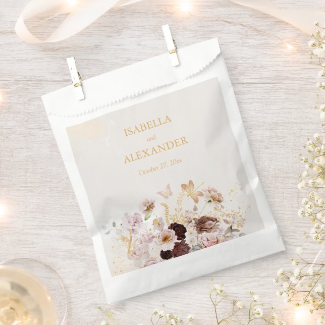Sachets En Papier Blush Peony & Gold Burgundy Floral Mariage (Coupé)