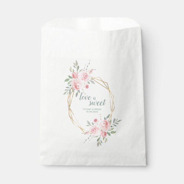 Sachets En Papier Blush rose Floral L'amour est Mariage doux (Devant)