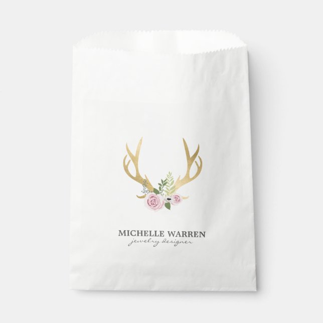 Sachets En Papier Bohème Antlers en or avec Fleurs (Devant)