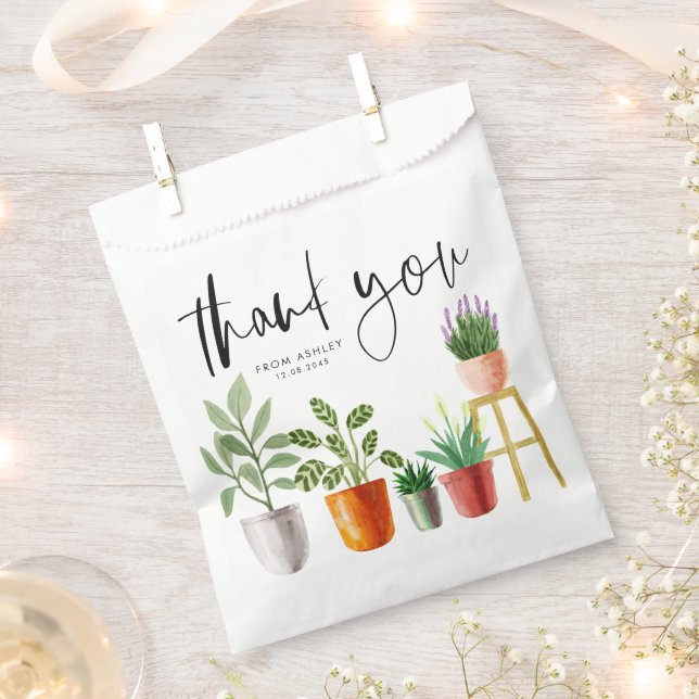 Sachets En Papier Boho Aquarelle Poted Houplant Merci (Coupé)