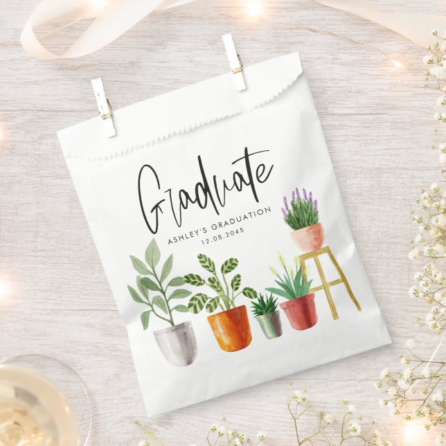 Sachets En Papier Boho Aquarelle Poted Houseplants Graduation (Coupé)