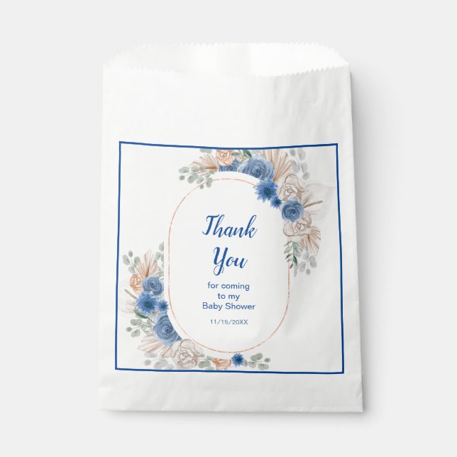 Sachets En Papier Boho Blue Pampas Grass Baby shower (Devant)