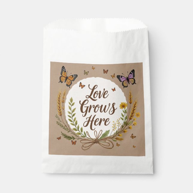 Sachets En Papier Boho Bohémien Fleurs sauvages, papillons, blé (Devant)