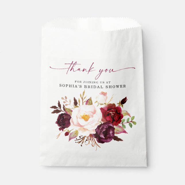 Sachets En Papier Boho Bourgogne Fleur Mariage Remerciement Traiteme (Devant)