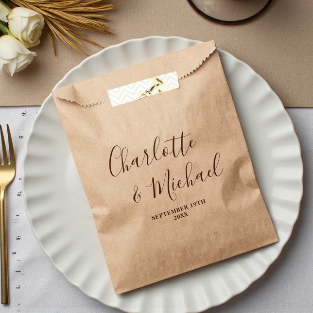 Sachets En Papier Boho Brown Script Minimalist Wedding (Créateur téléchargé)
