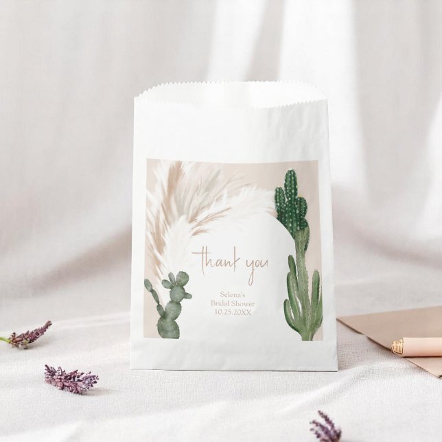 Sachets En Papier Boho cactus pampas arche désert enterrement de vie (Boho cactus pampas arch desert bridal shower favor bag)