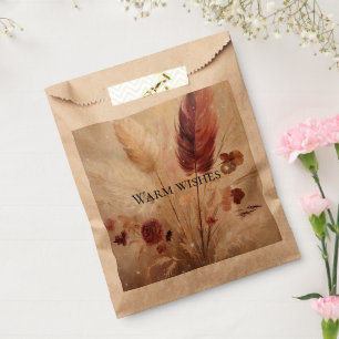 Sachets En Papier Boho Crème Rouge Plumes Mariage Floral