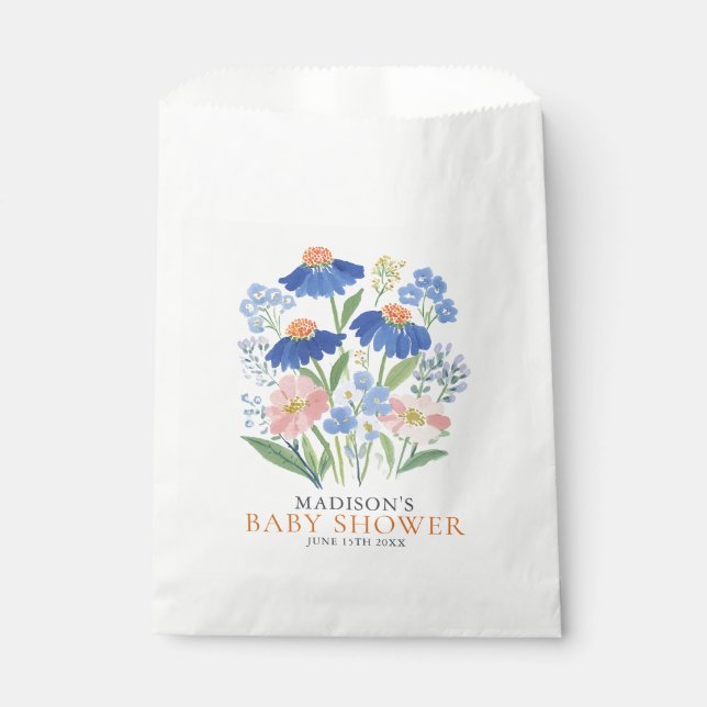 Sachets En Papier Boho Dusty Blue Wildflower Baby in Bloom (Devant)