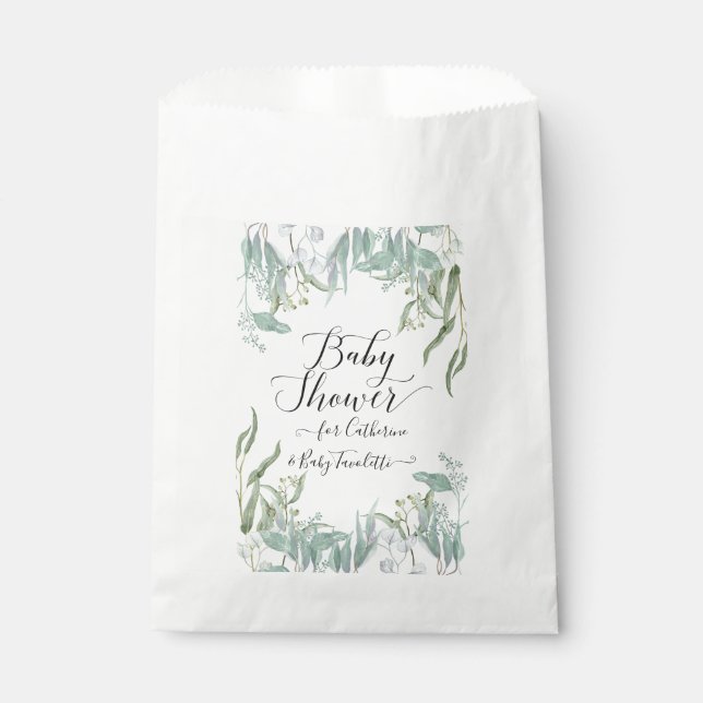Sachets En Papier BOHO Eucalyptus Baby shower d'aquarelle verte (Devant)