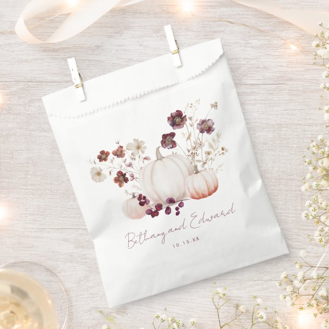Sachets En Papier Boho Fall Floral Citrouille Mariage (Coupé)