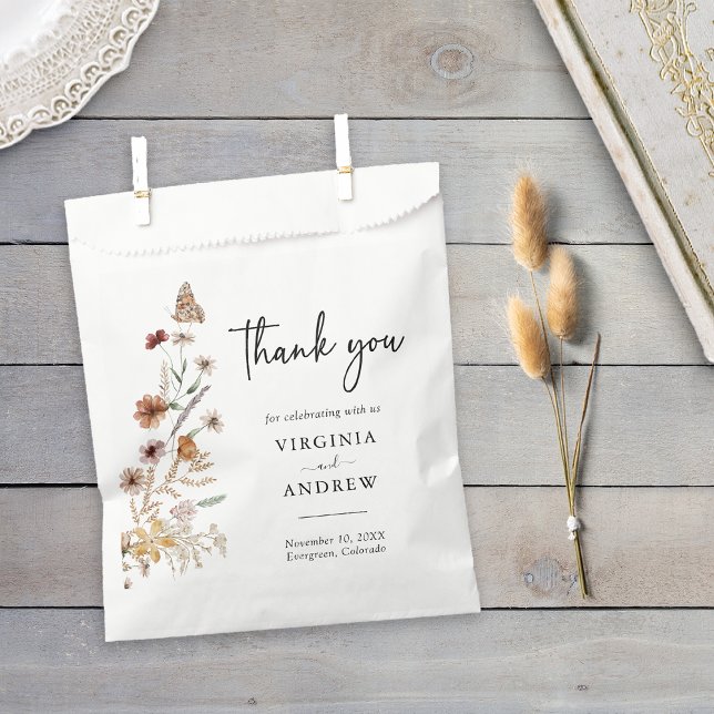 Sachets En Papier Boho Floral Mariage (White Boho Floral Wedding Favor Thank You Bag with Butterfly by Painted Paperie
)