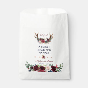 Sachets En Papier Boho Merlot Marine Blue Floral Antlers MERCI