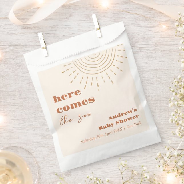 Sachets En Papier Boho Moderne Ici Vient Le Baby shower Fils (Coupé)