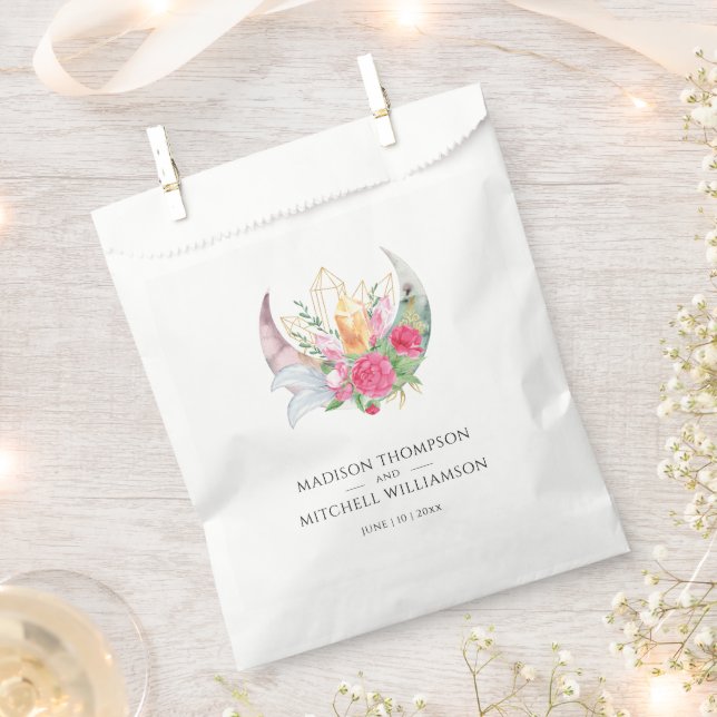 Sachets En Papier Boho Moon Crystals Plumes rose Fleurs Mariage (Coupé)