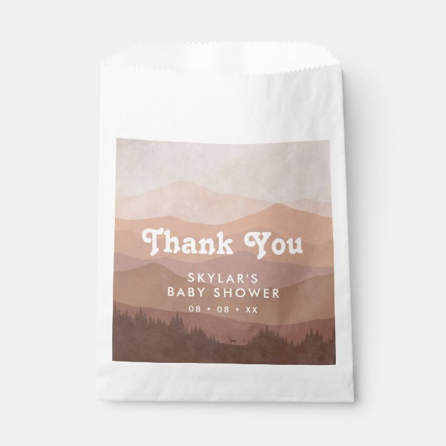 Sachets En Papier Boho Mountains Retro Baby shower rose Merci (Devant)