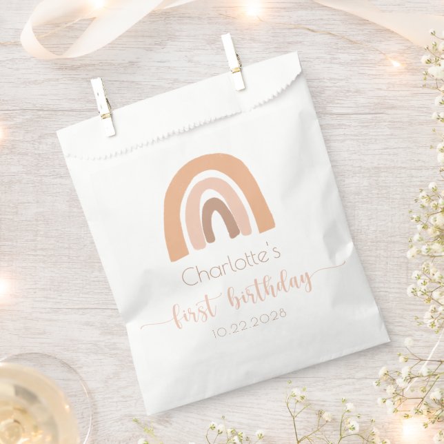Sachets En Papier Boho Rainbow Pink Pastel Premier anniversaire (Coupé)