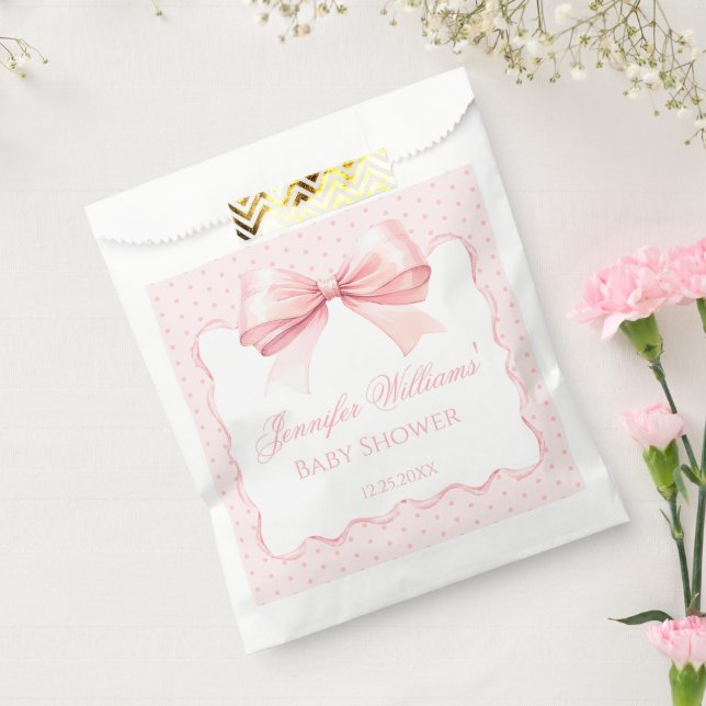 Sachets En Papier Boho rose ruban polkadot bébé fille douche (Scellé)